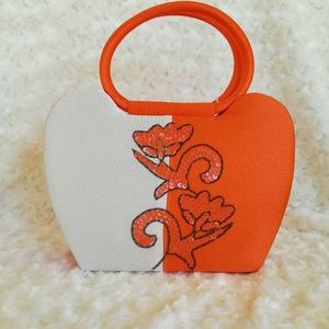 Asian inspired Orange & Creme silky evening bag.